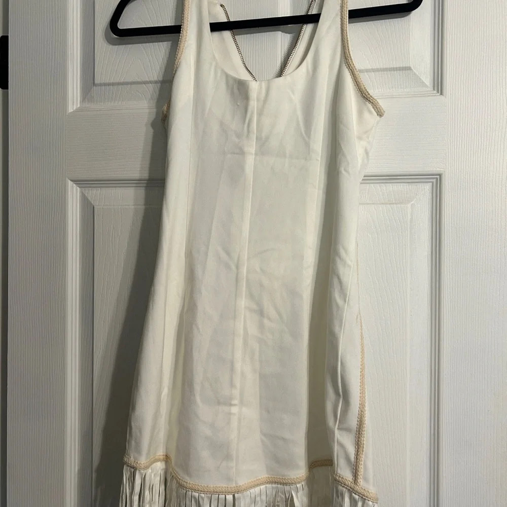 White Embroidered Fringe Mini Dress - Picture 3 of 5